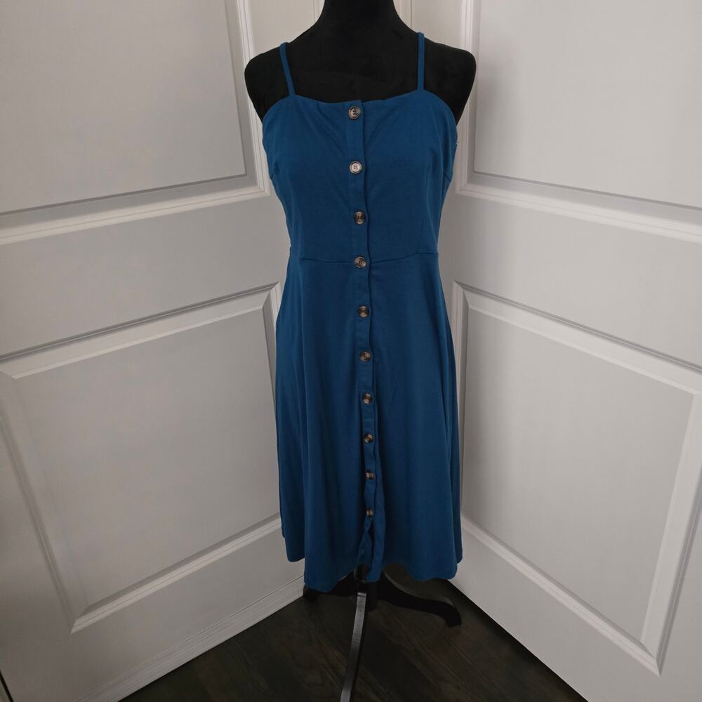 Women's Berydress Cyan Adjustable Straps Button Front A-Line Summer Dress Size M